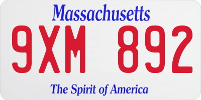 MA license plate 9XM892