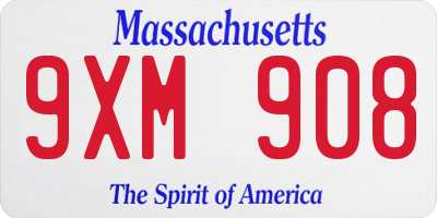 MA license plate 9XM908