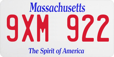 MA license plate 9XM922