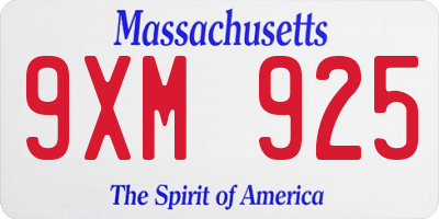 MA license plate 9XM925