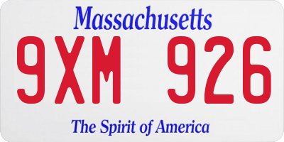 MA license plate 9XM926