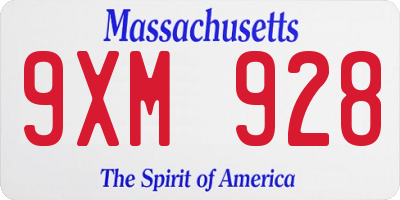 MA license plate 9XM928