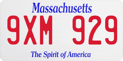 MA license plate 9XM929