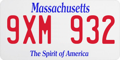 MA license plate 9XM932