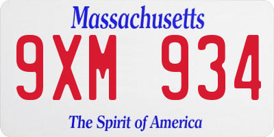 MA license plate 9XM934