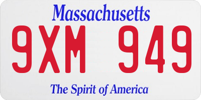MA license plate 9XM949