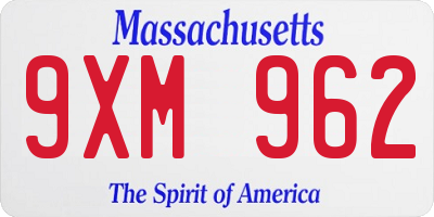 MA license plate 9XM962