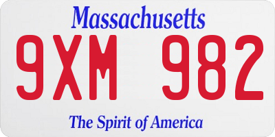 MA license plate 9XM982