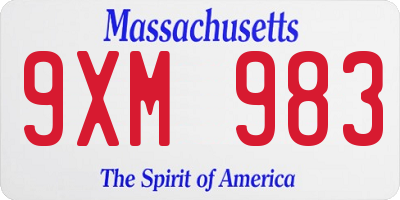 MA license plate 9XM983