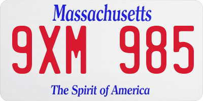 MA license plate 9XM985