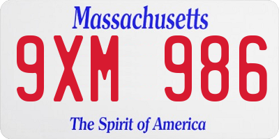 MA license plate 9XM986