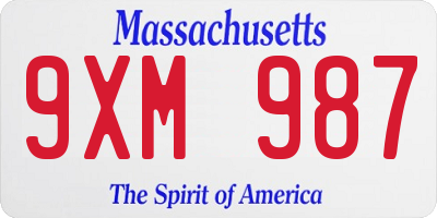 MA license plate 9XM987