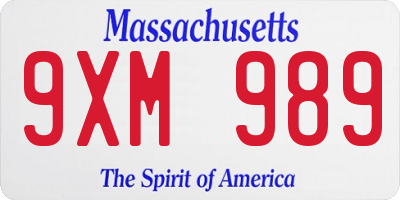 MA license plate 9XM989