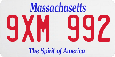 MA license plate 9XM992