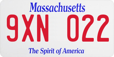 MA license plate 9XN022