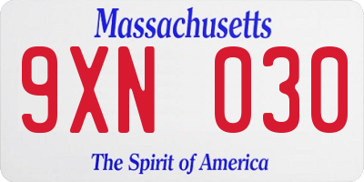MA license plate 9XN030