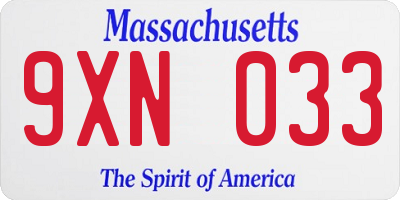 MA license plate 9XN033