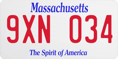 MA license plate 9XN034