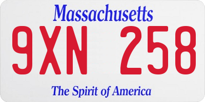 MA license plate 9XN258