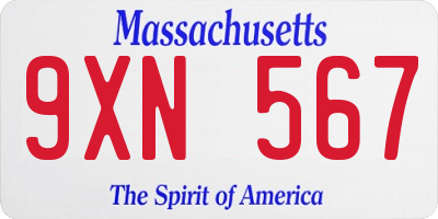MA license plate 9XN567