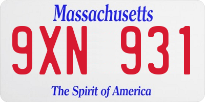 MA license plate 9XN931