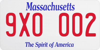 MA license plate 9XO002