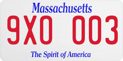 MA license plate 9XO003