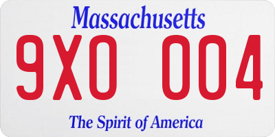 MA license plate 9XO004