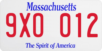 MA license plate 9XO012