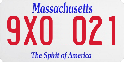 MA license plate 9XO021