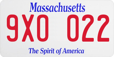 MA license plate 9XO022
