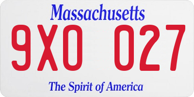 MA license plate 9XO027