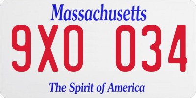 MA license plate 9XO034