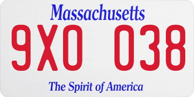 MA license plate 9XO038