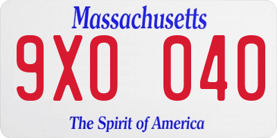 MA license plate 9XO040