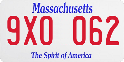 MA license plate 9XO062