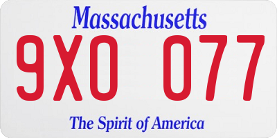 MA license plate 9XO077