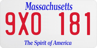 MA license plate 9XO181