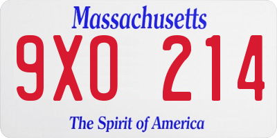 MA license plate 9XO214