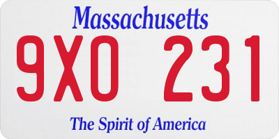 MA license plate 9XO231