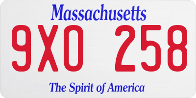 MA license plate 9XO258