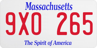MA license plate 9XO265