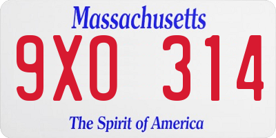 MA license plate 9XO314