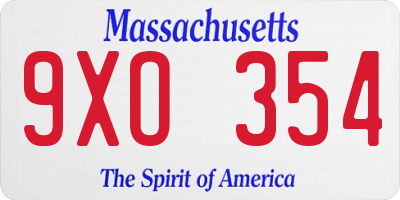 MA license plate 9XO354