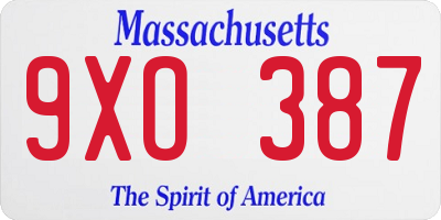 MA license plate 9XO387