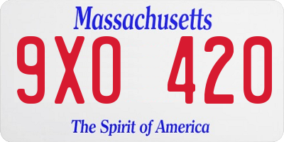 MA license plate 9XO420