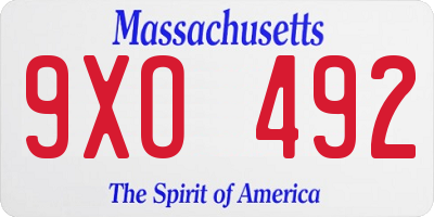 MA license plate 9XO492
