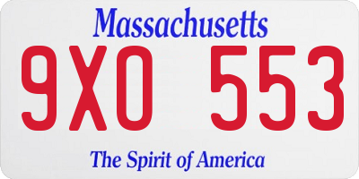 MA license plate 9XO553