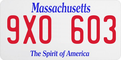 MA license plate 9XO603