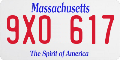MA license plate 9XO617